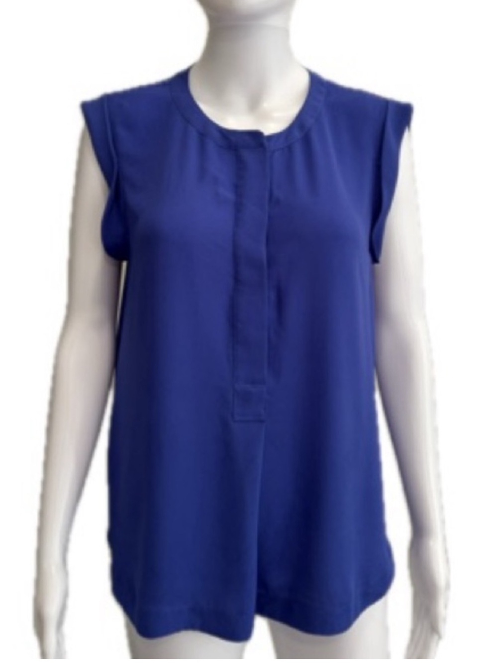 J. Crew Sleeveless 1/2 Placket Blouse Womens Size 6 Royal Blue Rolled Cuff Flowy